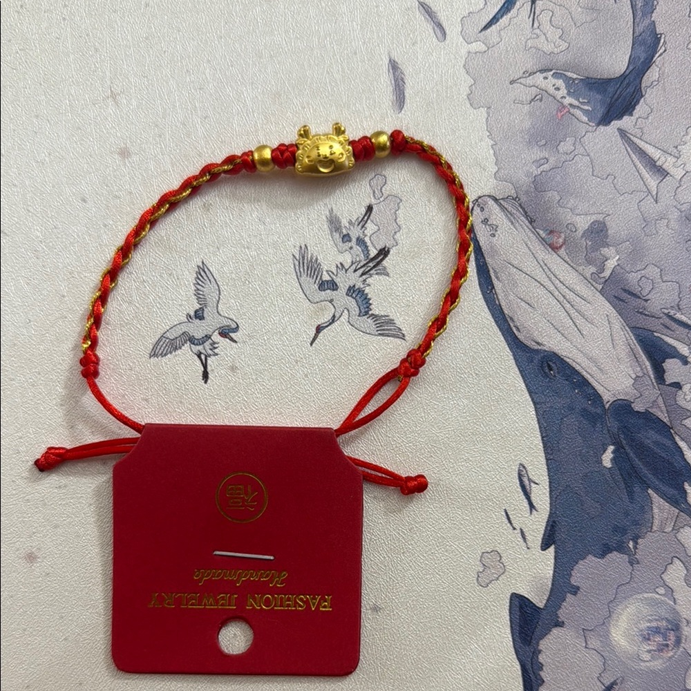 Handmade Red Rope with Gold Dragon Charm Bracelet